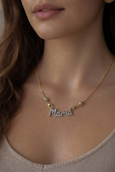 banhard Zirkon Taşlı Özel Tasarım Mama Yazılı Çelik Kadın Kolye | 14K Çelik Ü...