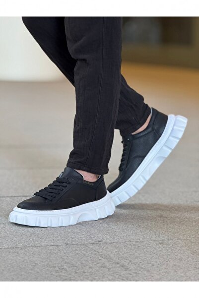 gizlitopuk Hidden Heel Height Increasing 8 cm Black and White Men's Sports Sh...