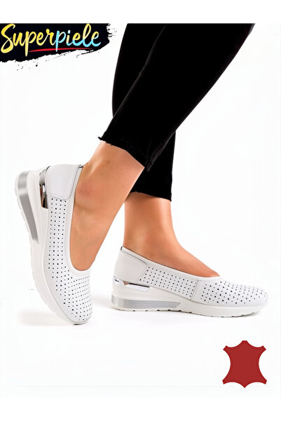 ANGEL BLUE Women's Perforated Genuine Leather Platform Ballet Flats