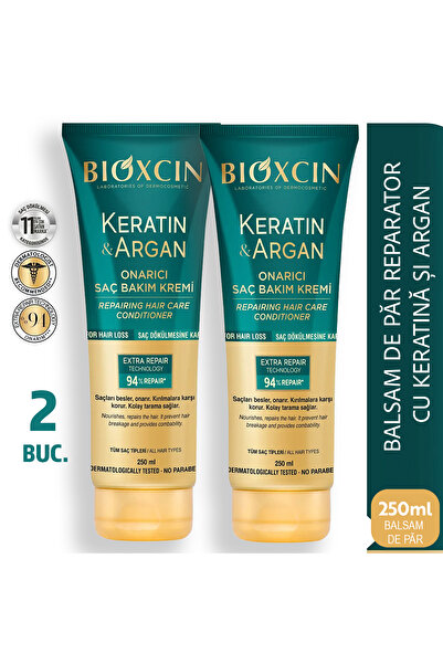 Bioxcin Keratin Argan Balsam Reparator 2x250 ML pentru Par Deteriorat si Uscat
