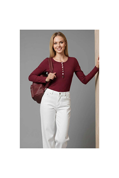 karadağsb Bluză cu detaliu cu știfturi Roșu Claret T4343