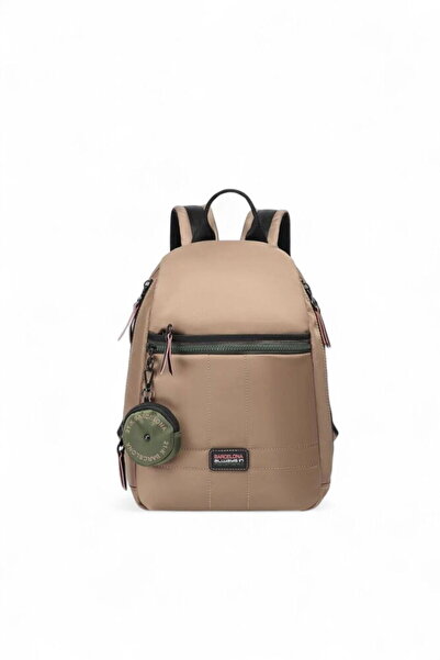 21Kbarcelona Logo Detailed Tan Women's Backpack Brc 3266