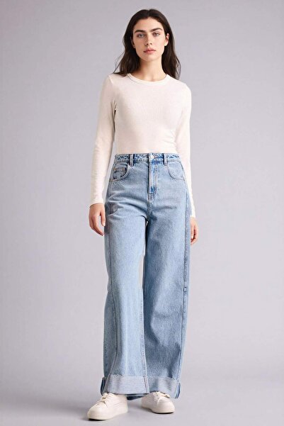 DeFacto Barrel Fit High Waist Folded Leg Jeans G8753Ax26Sp