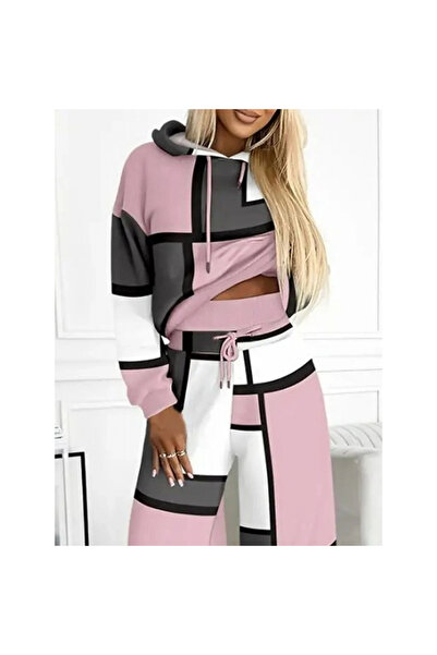 COjans Women's Long Sleeve Hooded Lace-Up Patterned Two Thread Blouse and Pan...