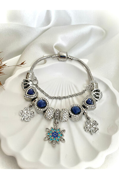 stainless steell Mavi Güneş Yonca Figürlü Charm Bileklik