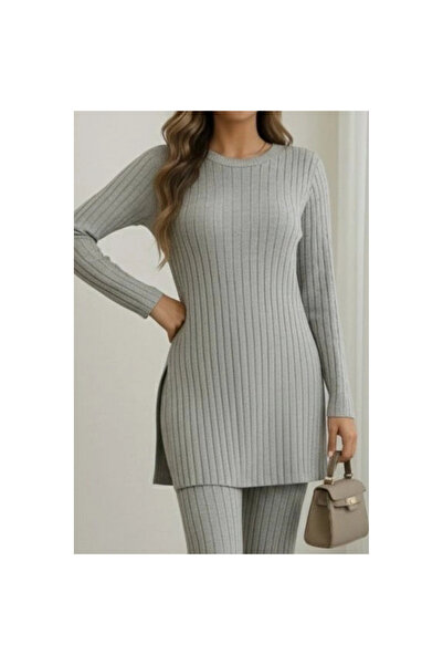 ARONA Set două piese pentru femei, tricotaj cu striații și pantaloni cu mânec...