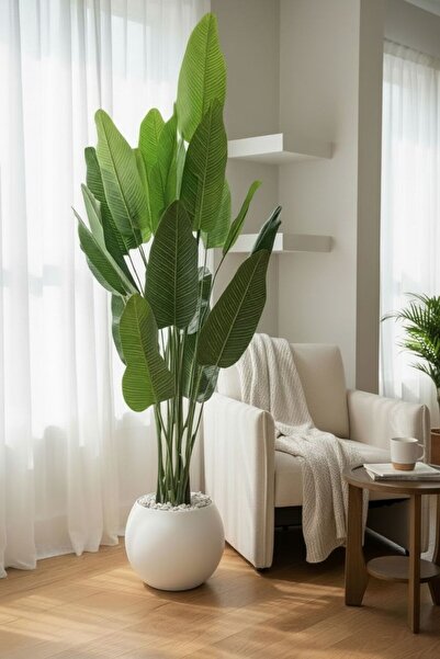 Casco Artificial tree with long leaves, 180cm tall, in a round pot