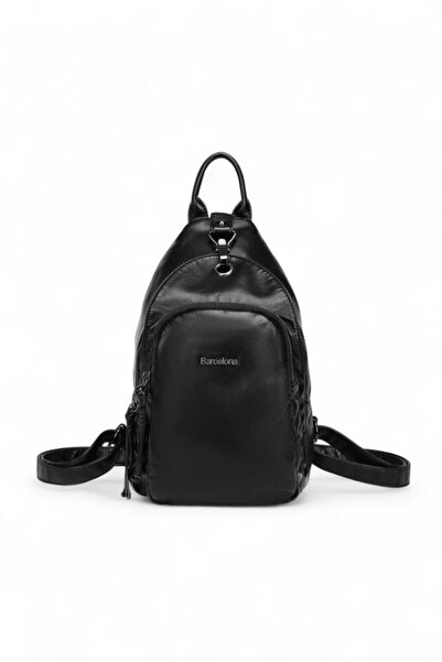21Kbarcelona Black Women's Backpack with Logo Detail Brc 1639-3