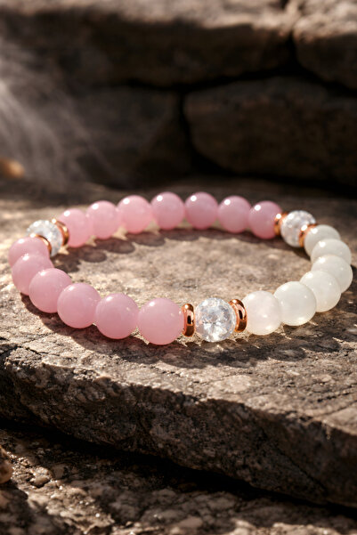 NBS Beautiful Naturel Stones Moonstone, Pink Quartz, Necef Natural Stone Brac...