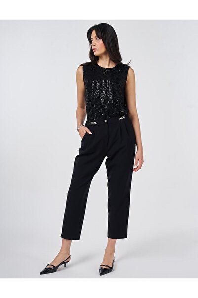 Kayra Carrot Trousers with Metal Accessories Black