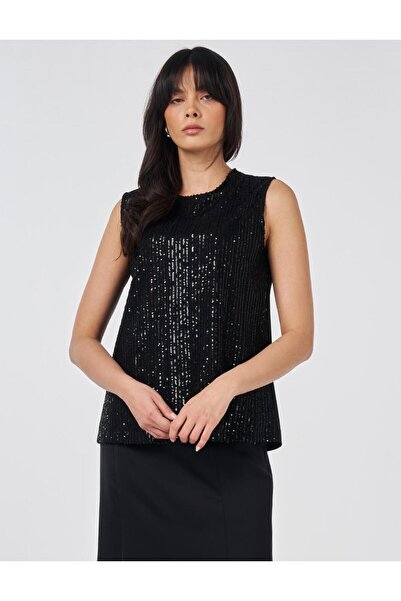 Kayra Bluză cu paiete și decolteu în V, neagră