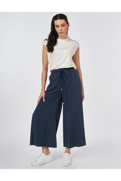 KYR Wide Leg Modal Trousers Dark Navy Blue