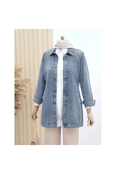 COjans سترة دينم بجيبين مع تفاصيل حجرية في الأمام - أزرق ثلجي