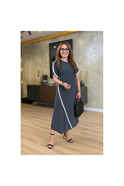 MİO Rochie de damă cu mânecă scurtă, cu decolteu, cu dungi duble, cu detaliu ...