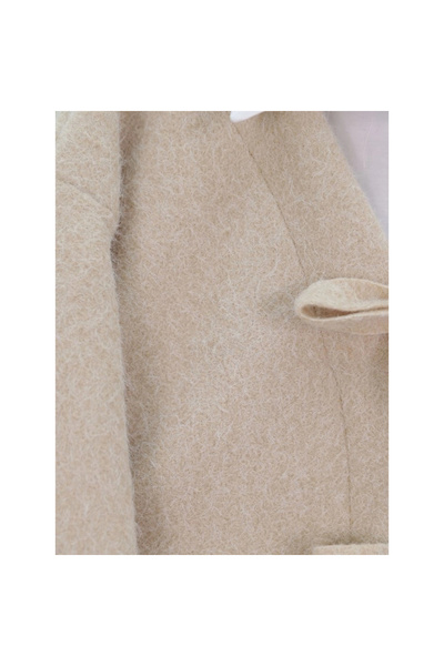 HİJABAYA Вълнено палто с каре и връзки отпред - бежово