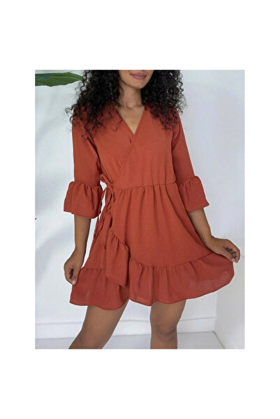 MissRunin فستان آيروبين مع تنورة وأكمام مكشكشة وخصر مطاطي - بلاط