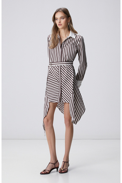 Network Kahverengi Asimetrik Gömlek Elbise