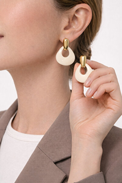 VELYRA Krem Gold Detaylı Modern Sallantılı Küpe
