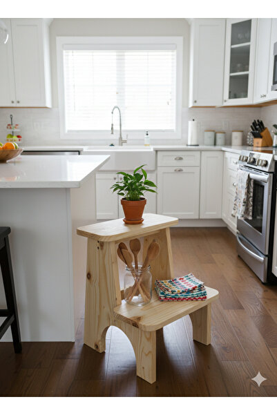 Wonderwoods Doğal Ahşap İki Basamaklı Masif Tabure