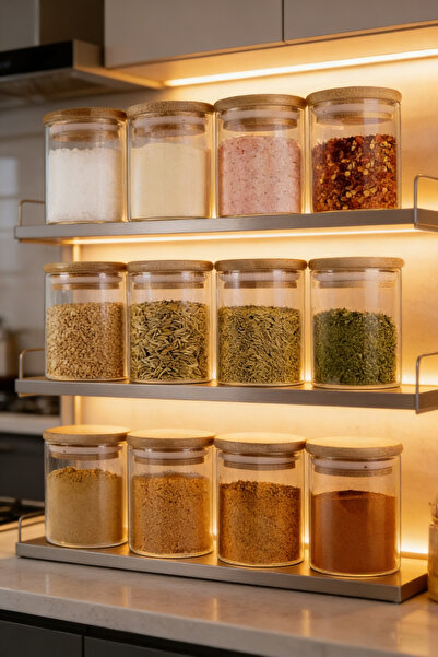 dida-cosmos 12 Pieces Glass Seasoning Jars With Wooden Lids, Suitable For Kit...