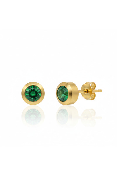 EAR GEAR 24K Gold Plated 2mm Bezel Emerald Mini Earrings USA
