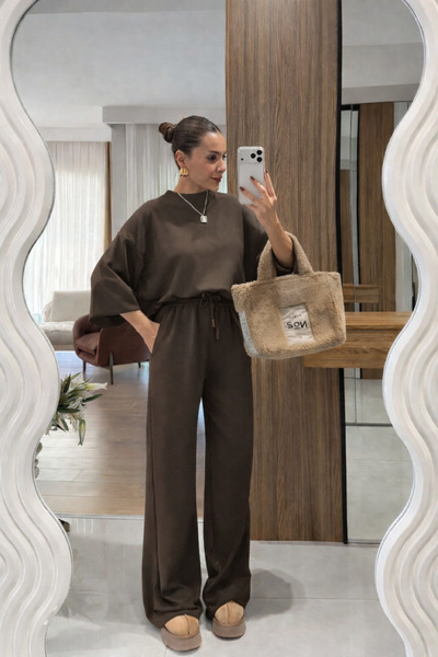 YAKAMEL KADIN UZUN KOLLU GENİŞ PAÇA PİJAMA TAKIMI