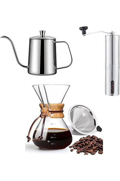 Generic طقم ماكينة تحضير القهوة بالتنقيط، 3 قطع، يشمل مطحنة قهوة، غلاية قهوة،...