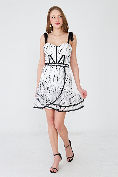 Rora Corset Detailed Strappy Mini Evening Dress