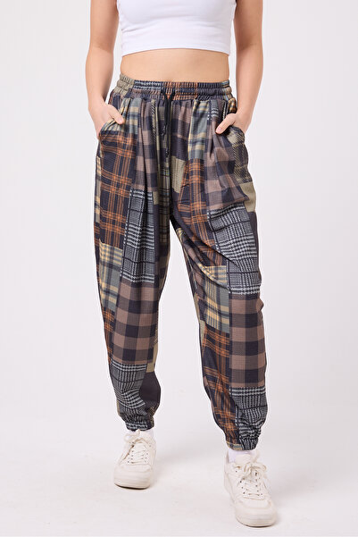 Superbluemexico Women's Street Style Printed Wrinkled Sports Baggy Trousers