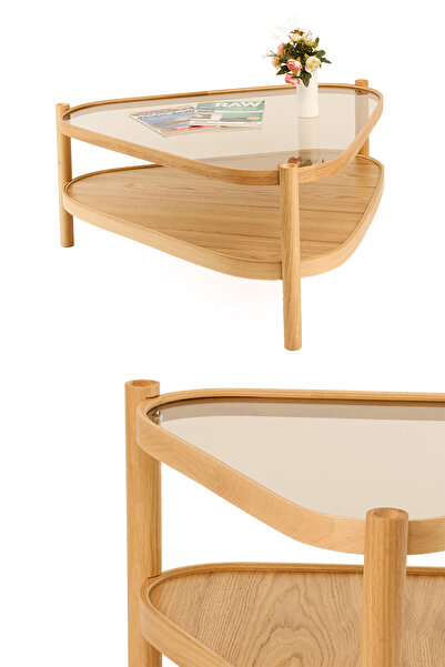 Eymense Nesta Camlı Orta Sehpa Meşe