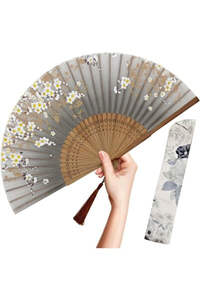 Generic مروحة يدوية قابلة للطي بتصميم صيني ياباني عتيق من زهور الساكورا الرما...