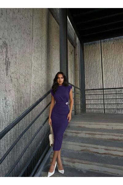 Modafeminen Rochie de seară cu guler înalt și broșă, lungime midi 582934 MOV