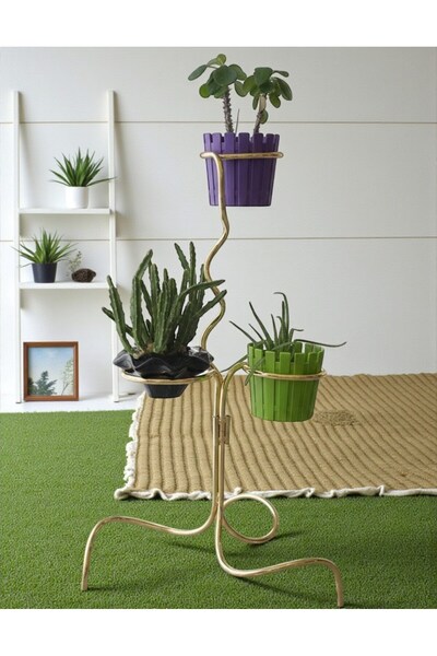 fursimo Lavanda Serisi 3 Raflı Gold Kaplama Metal Saksılık | Modern Dekoratif...