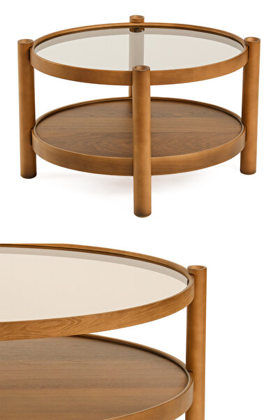 Eymense Magnus Camlı Yan Sehpa Ceviz