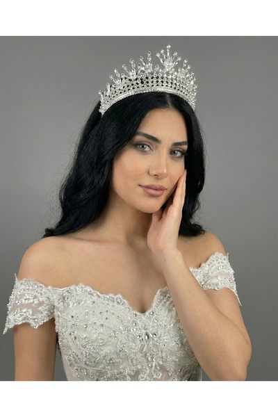 Magic Tiara Kristal Taşlı Işıltılı Gelin Tacı - Zarif Kraliçe Model Düğün Saç...