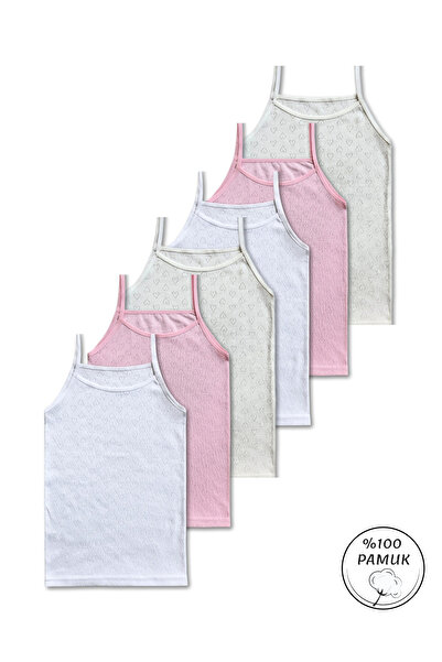 Panfilia 100% Cotton Girls' Thin Strap Jacquard Undershirt Underwear 6-Pack