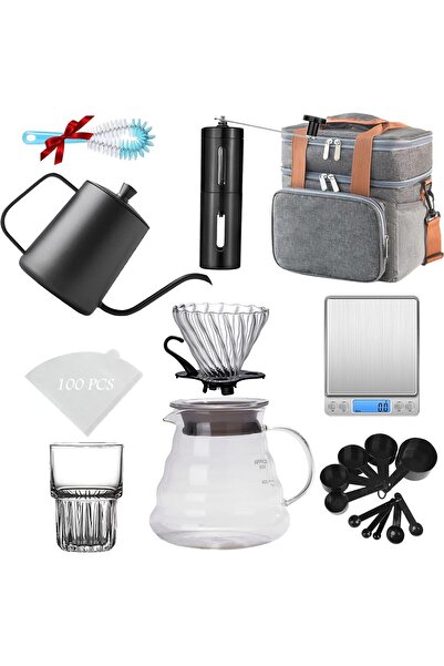 Generic طقم ماكينة قهوة، طقم قهوة V60 للتقطير - عبوة من 10 قطع، طقم سفر كامل ...