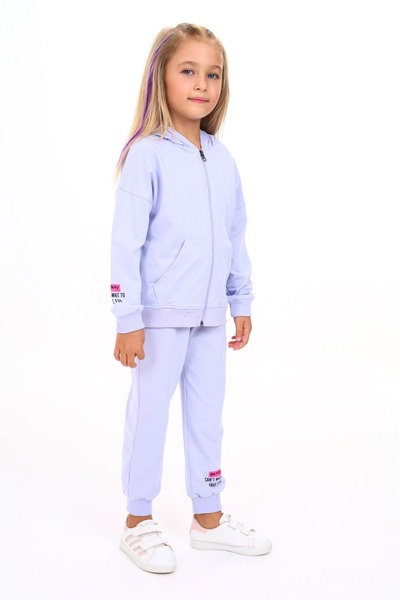 Toontoy Girl's 2-Piece Set Printed Hooded Zippered Sweatshirt with Pockets & ...