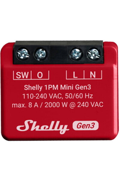 Shelly Wi-Fi 1PM Mini Gen3 Smart Relay, 8A, Red