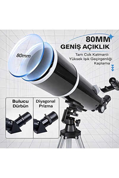 WiderMarkt 80mm Astronomik Teleskop Seti | 180x Büyütme | Tripodlu | Telefon ...