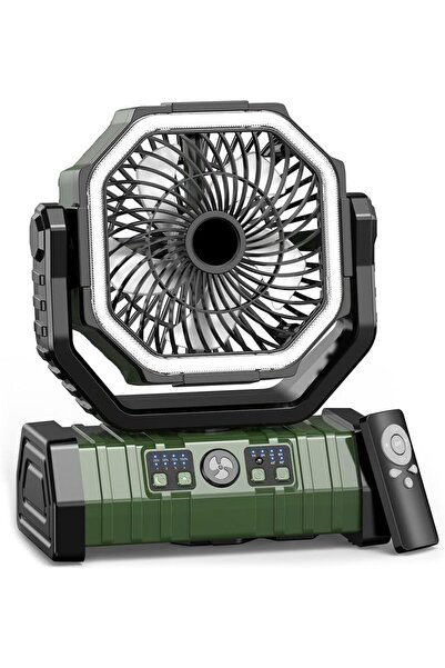 Generic مروحة تخييم مزودة بإضاءة LED وخطاف تعليق، 4 سرعات، تعمل ببطارية 20000...