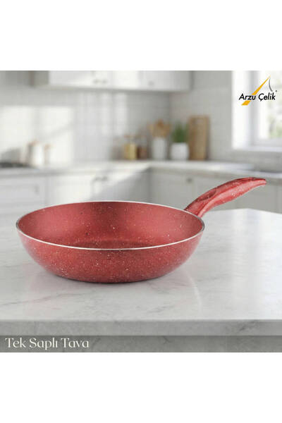 Arzu Çelik 24 cm Granite Single Handle Pan - Red