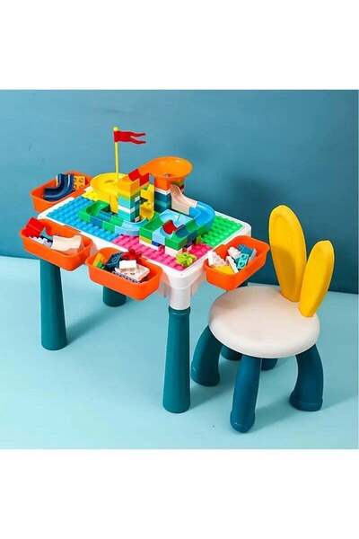 Arabest مجموعة طاولة وكرسي من مكعبات البناء، لعبة تعليمية، مع كرسي أرنب لطيف ...