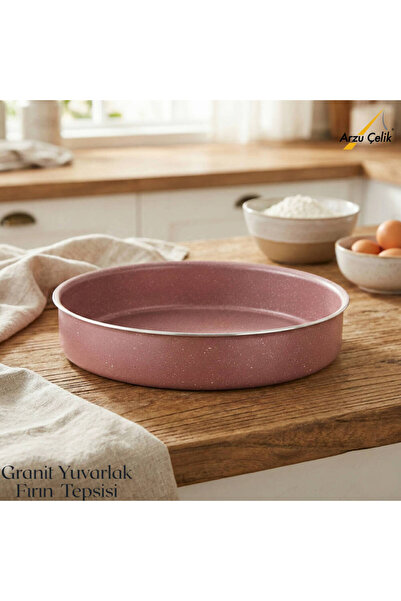 Arzu Çelik 30 cm Granite Round Baking Tray - Pink