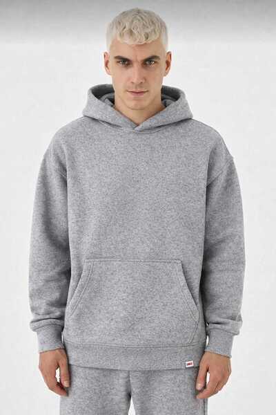 BRLKN GREY MELANJ Hanorac cu glugă pentru bărbați, oversize, basic, cu 3 stra...