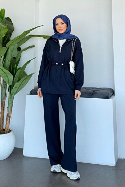 Hazamoda Nova Semi-Zipper Suit Navy Blue