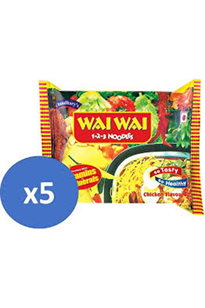 WAİ WAİ نودلز بنية سريعة التحضير بنكهة الدجاج | 75 غرام × عبوة من 5 قطع | نود...