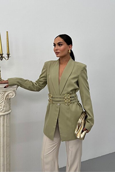 ZF BUTİK Women's Blazer with Gold Belt