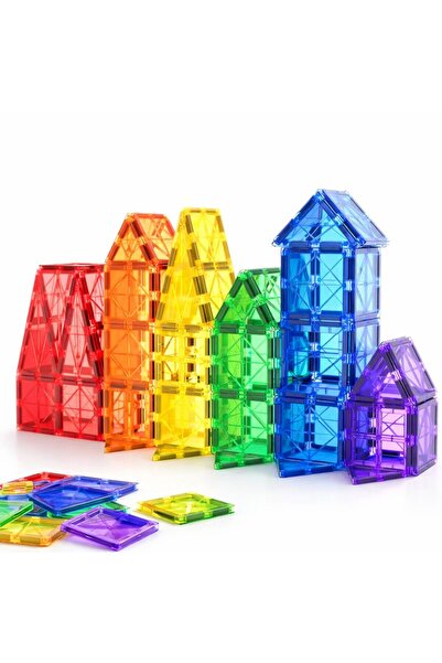 hopinoo Set constructie magnetic Hopinoo™, 120 piese, placi 7, 5 cm, figurine si masinute, sac depozitare