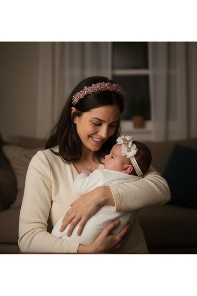 Miniko Butik طقم الأم والطفل حديثي الولادة المصنوع يدويًا، طقم تاج الأم والطف...